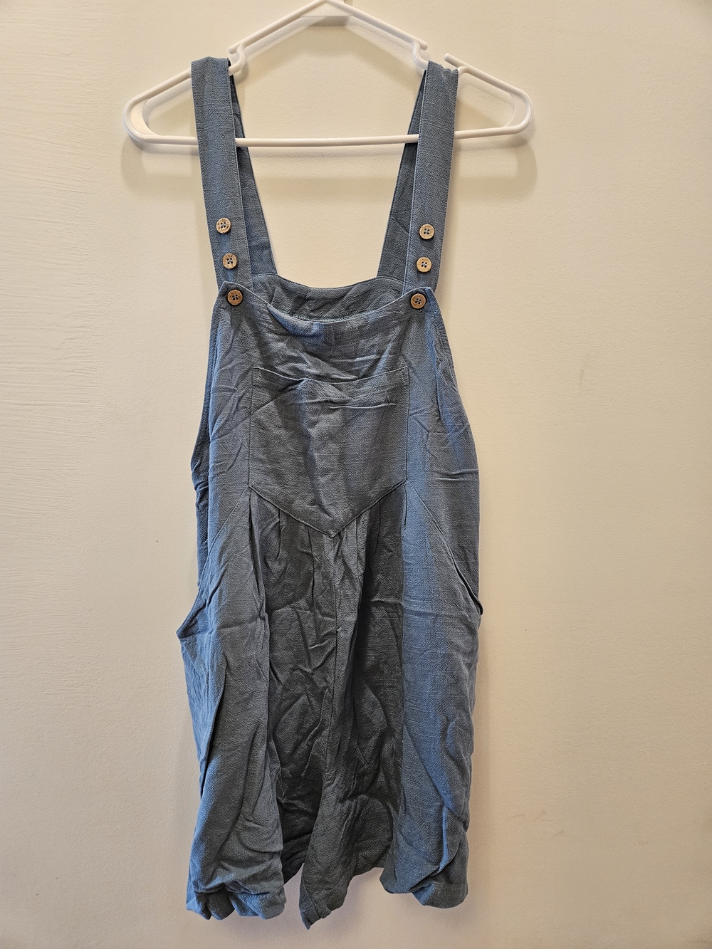 Grey Blue Linen-Blend Jumper with Button Straps